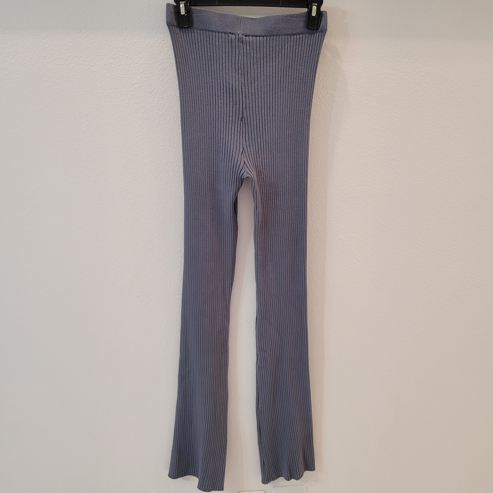 Zara Ribbed Knit Flare Pants - Blue Gray Size M - Picture 3 of 9